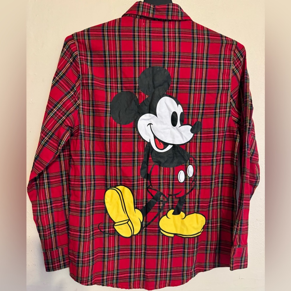 Cakeworthy Disney Flannel Shirt Mens Adult Small Red Green Tartain Plaid Mickey